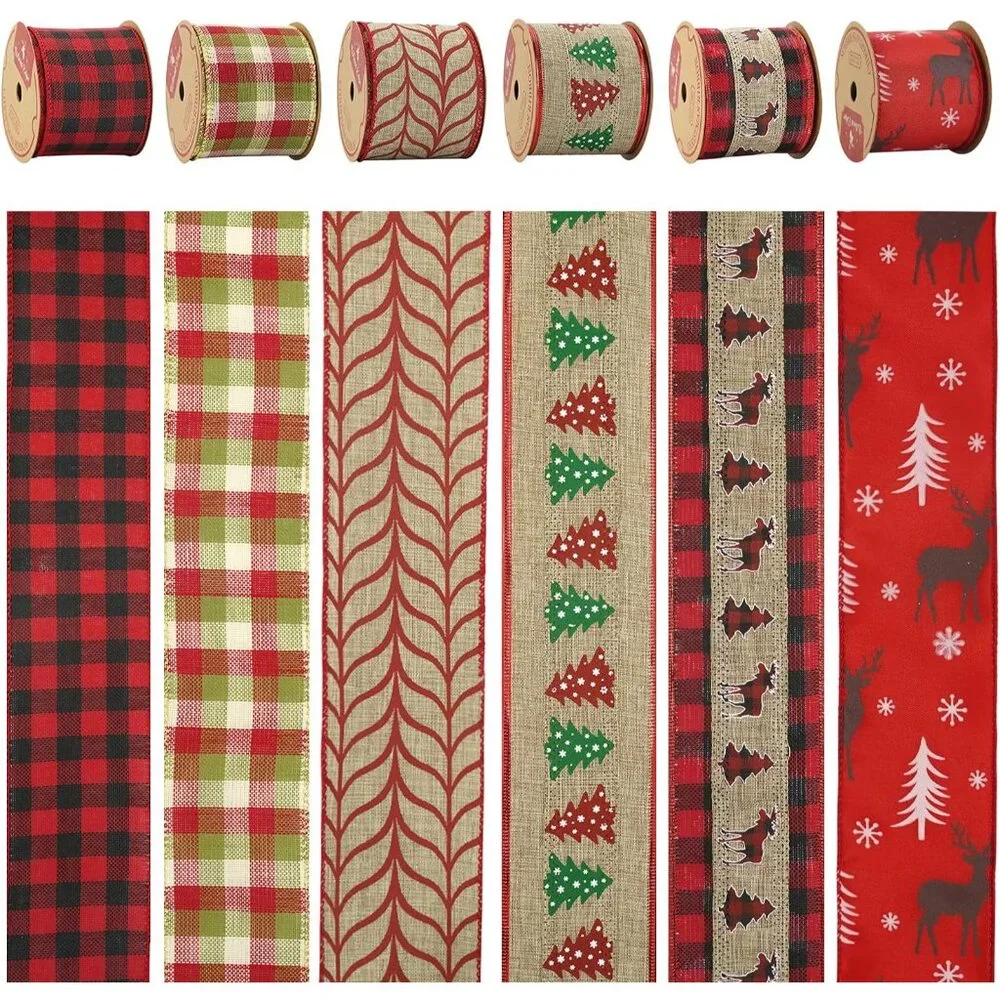 Elegant Wired Ribbon Set – 36 Yards Buffalo Plaid, Perfect for Christmas Decor